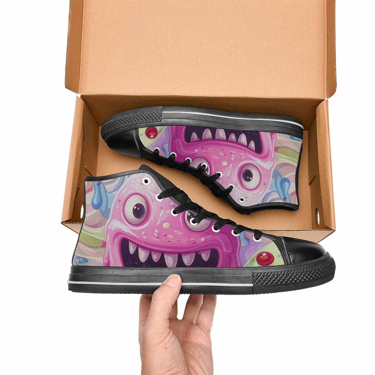 MEN'S Melting Icecream Monster Cherry High Top Canvas Surreal Custom Shoes