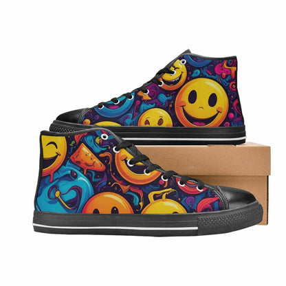 MEN'S Yellow Smiley Face High Top Canvas Vibrant Chaos Custom Sneakers