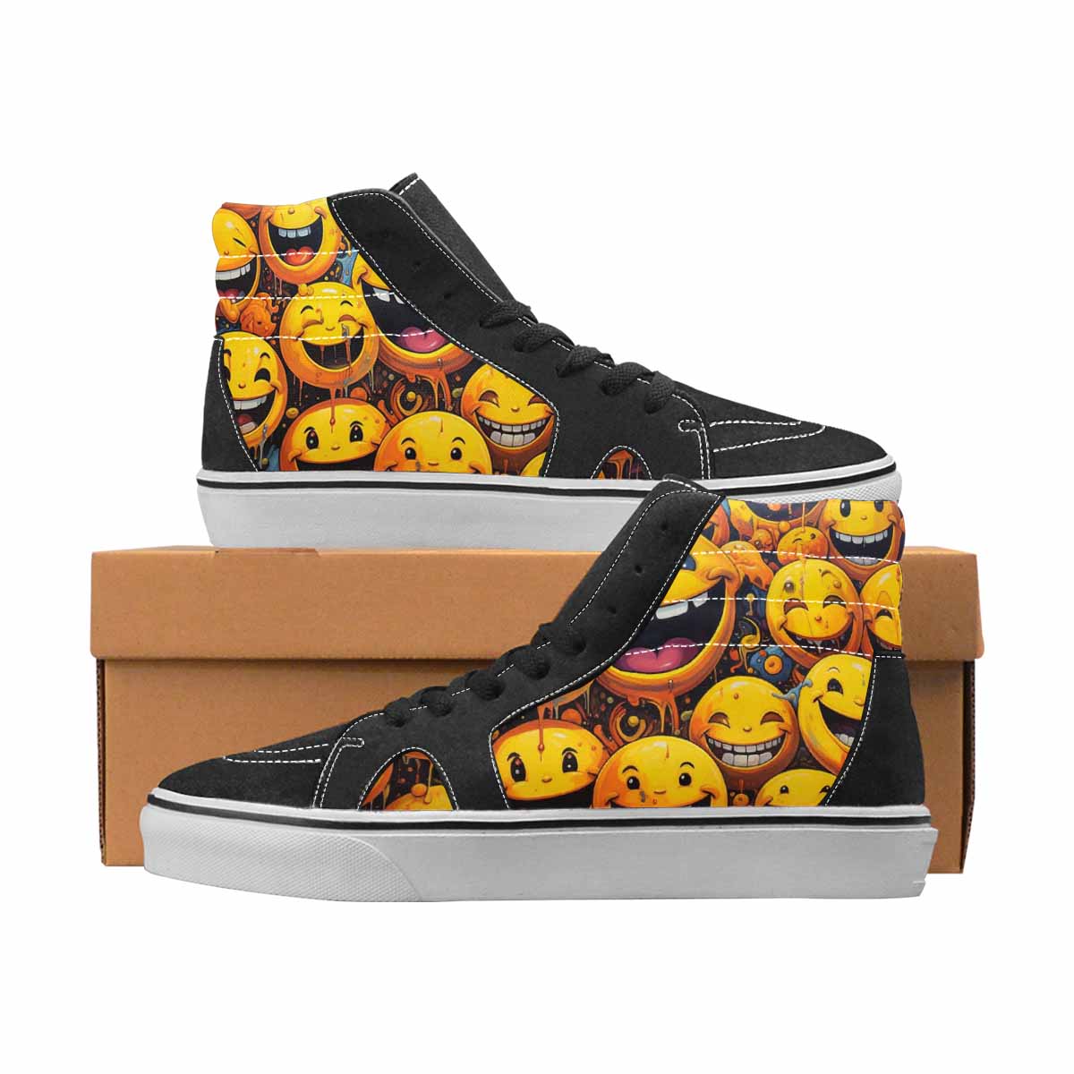 WOMEN'S Smiley Face Yellow High Top Canvas Personalized Aesthetic Shoes