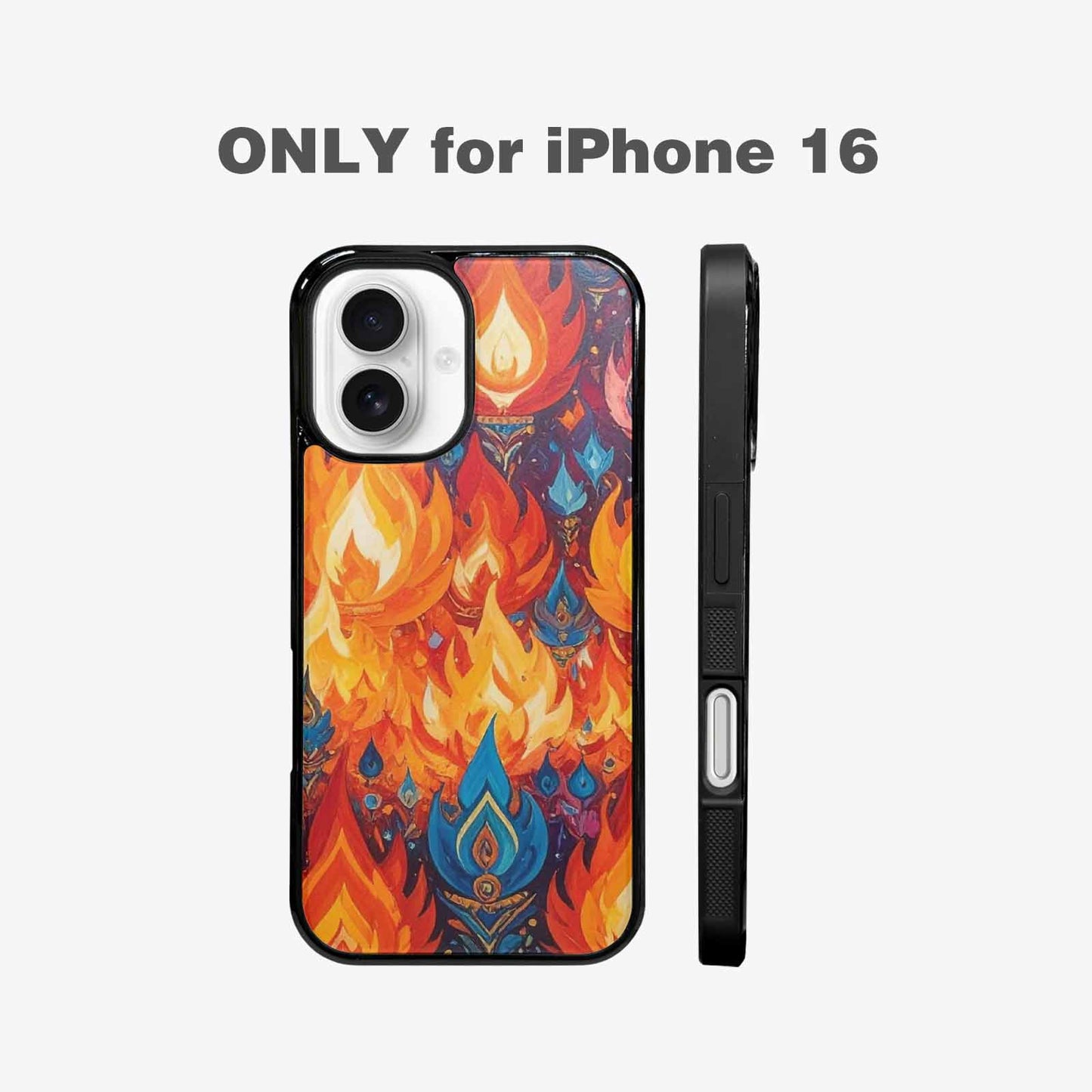 iPhone 16 Case — Flame Burst Full Color Vibrant Flame, Custom Art Phone Cover