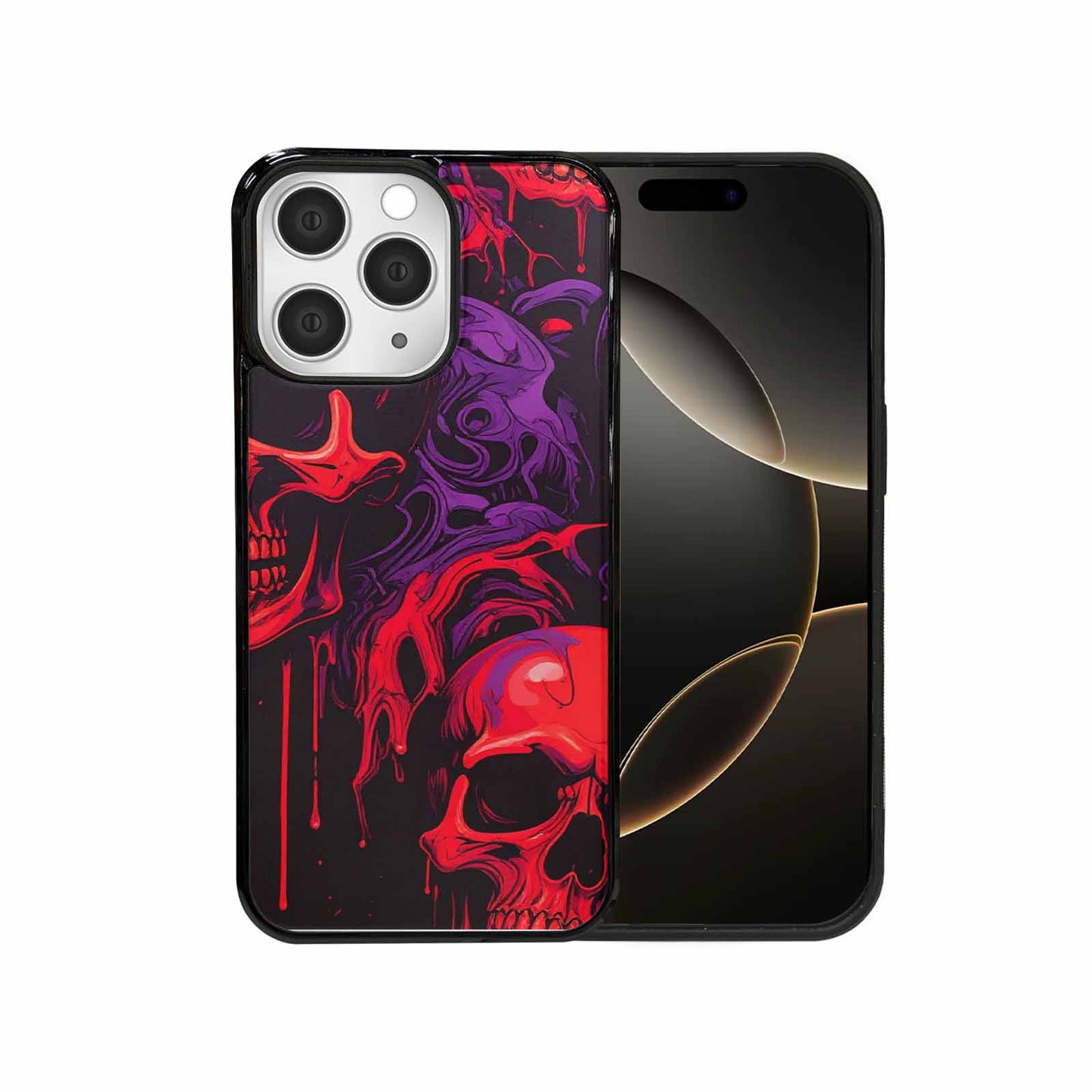 iPhone 15 Pro Max Case — Red Purple Skeletons Neon Drip Melting, Custom Art Phone Cover