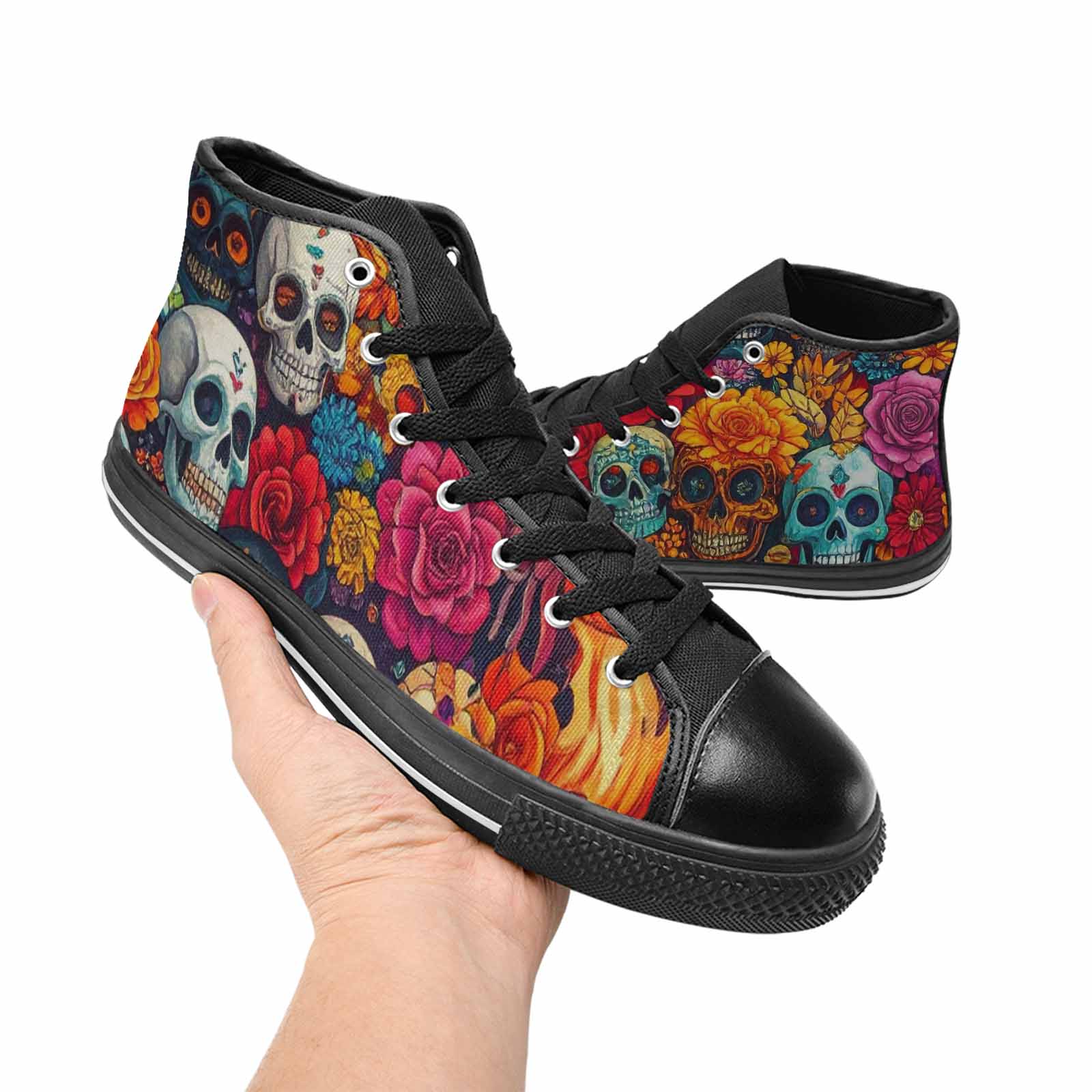 WOMEN'S Skull High Top Canvas Grunge Sneakers