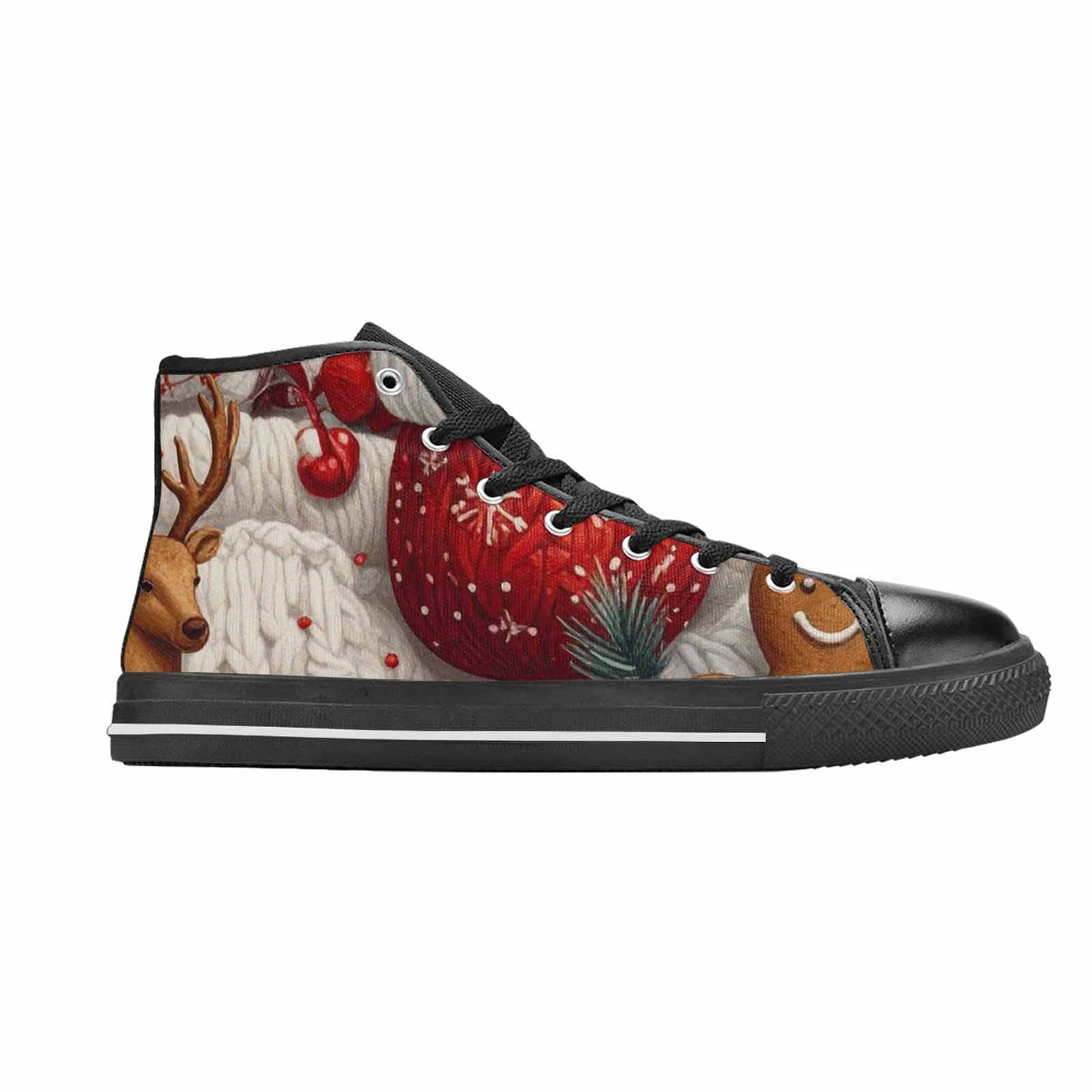 WOMEN'S Christmas Holly Snowflake High Top Canvas Vibrant Chaos Sneakers
