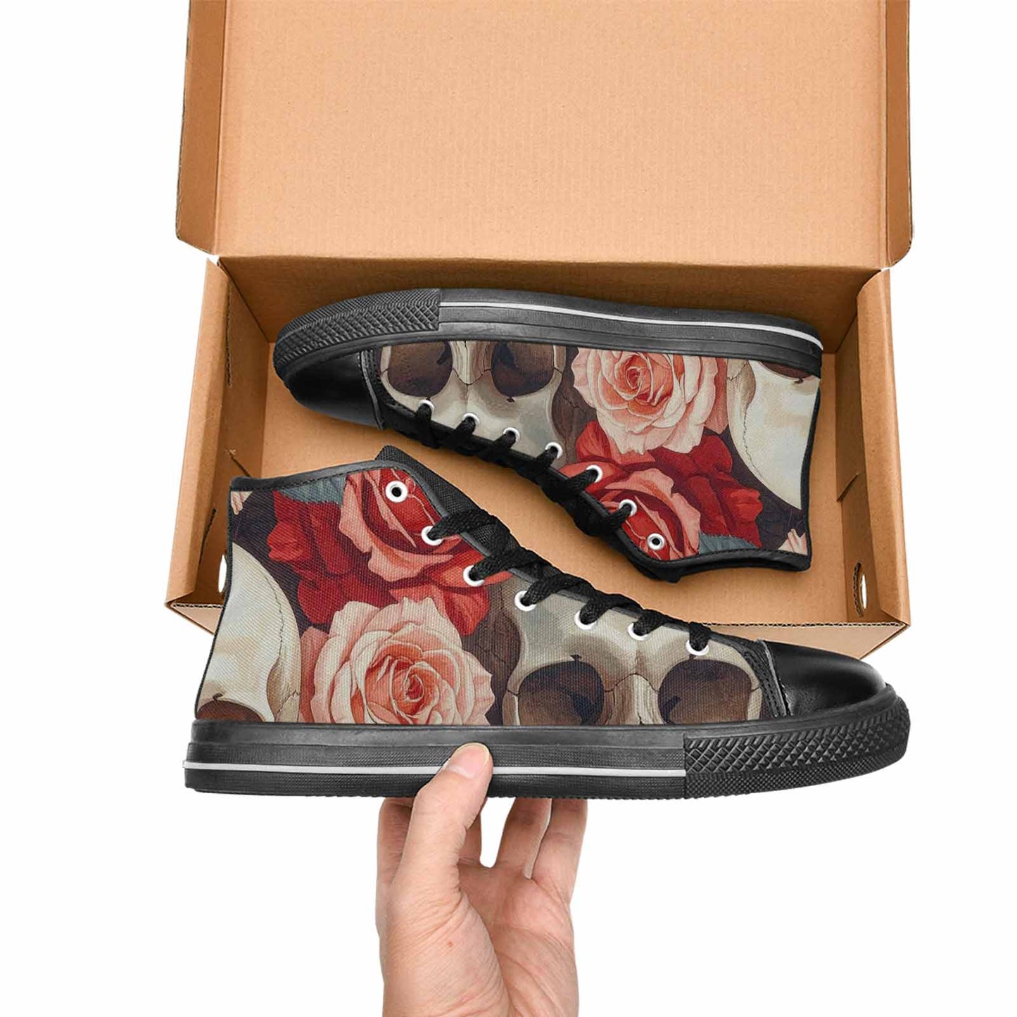 WOMEN'S Skulls Roses Soft Airbrush High Top Canvas Neon Fantasy Custom Sneakers