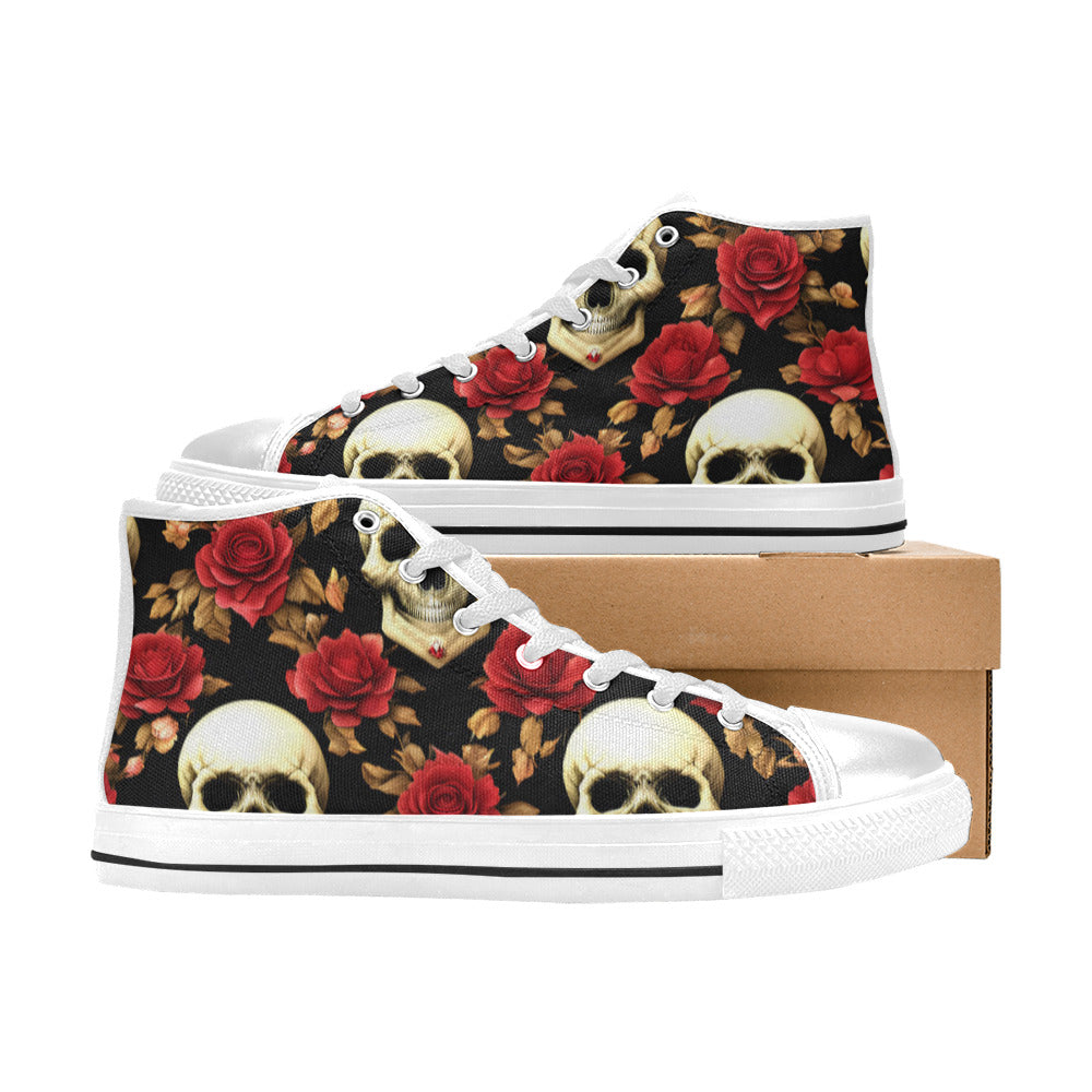 WOMEN'S Rose Skulls 3 High Top Canvas Surreal Custom Shoes