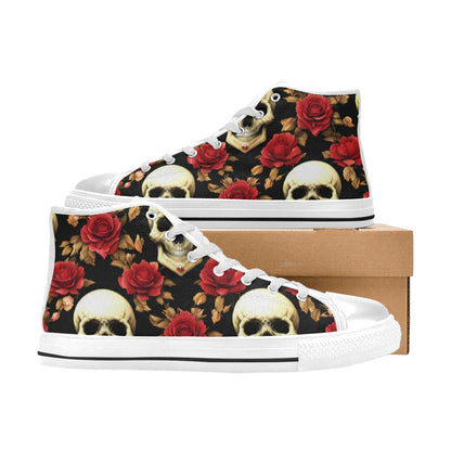 WOMEN'S Rose Skulls 3 High Top Canvas Surreal Custom Shoes