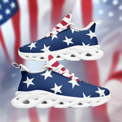 Patriotic USA Flag high-top canvas shoes — one-of-a-kind custom printed art, Freaky Shoes