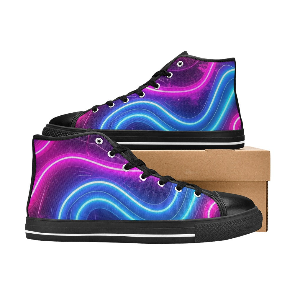 WOMEN'S 1980S Neon Cartoon Art High Top Canvas Vibrant Chaos Shoes