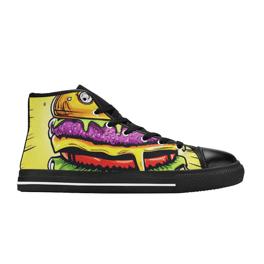 WOMEN'S Cheeseburger Monster Teeth Eyes High Top Canvas Cottagecore Custom Sneakers