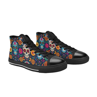 MEN'S Rainbow Sugar Skull Weave High Top Canvas Cottagecore Custom Shoes