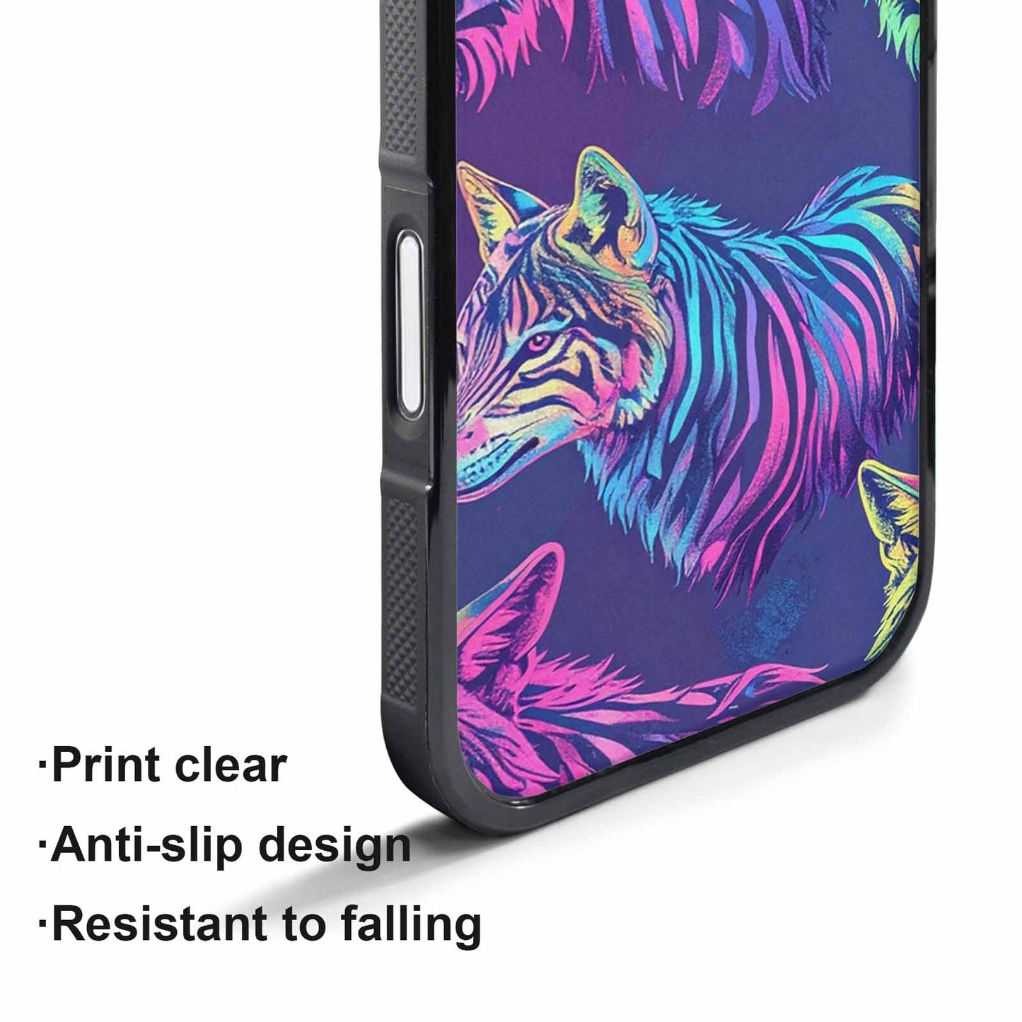 iPhone 17 Pro Case — Neon Zebra Print Wolf Animal Print, Original Design Phone Case
