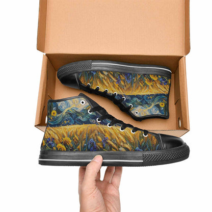 MEN'S Van Gogh-Style Swirl High Top Canvas Vibrant Chaos Shoes
