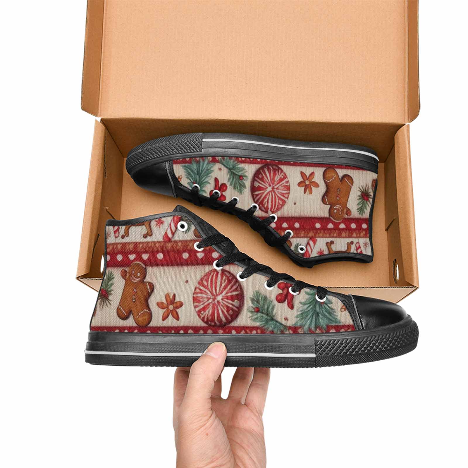 WOMEN'S Christmas Holly Snowflake High Top Canvas Vivid Custom Shoes