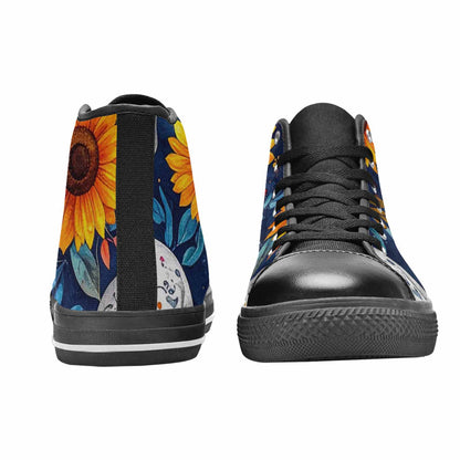 WOMEN'S Sunflower Skulls Print High Top Canvas Vivid Shoes