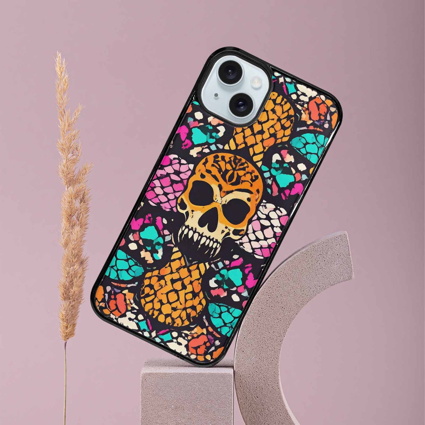 iPhone 15 Plus Case — Snake Print Skull, Custom Phone Case