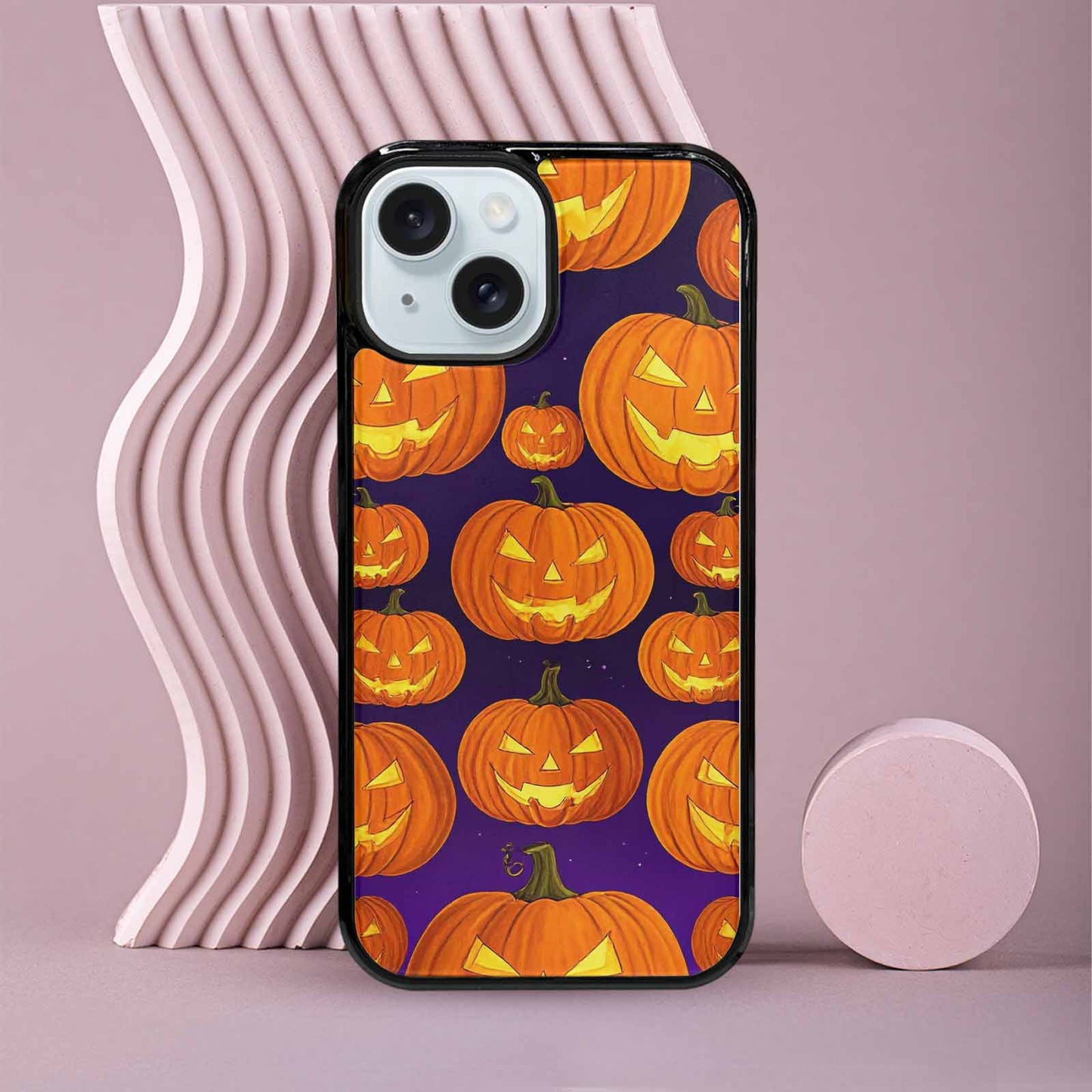 iPhone 15 Case — Halloween Jackolantern Purple Sky Custom, Original Design Phone Case