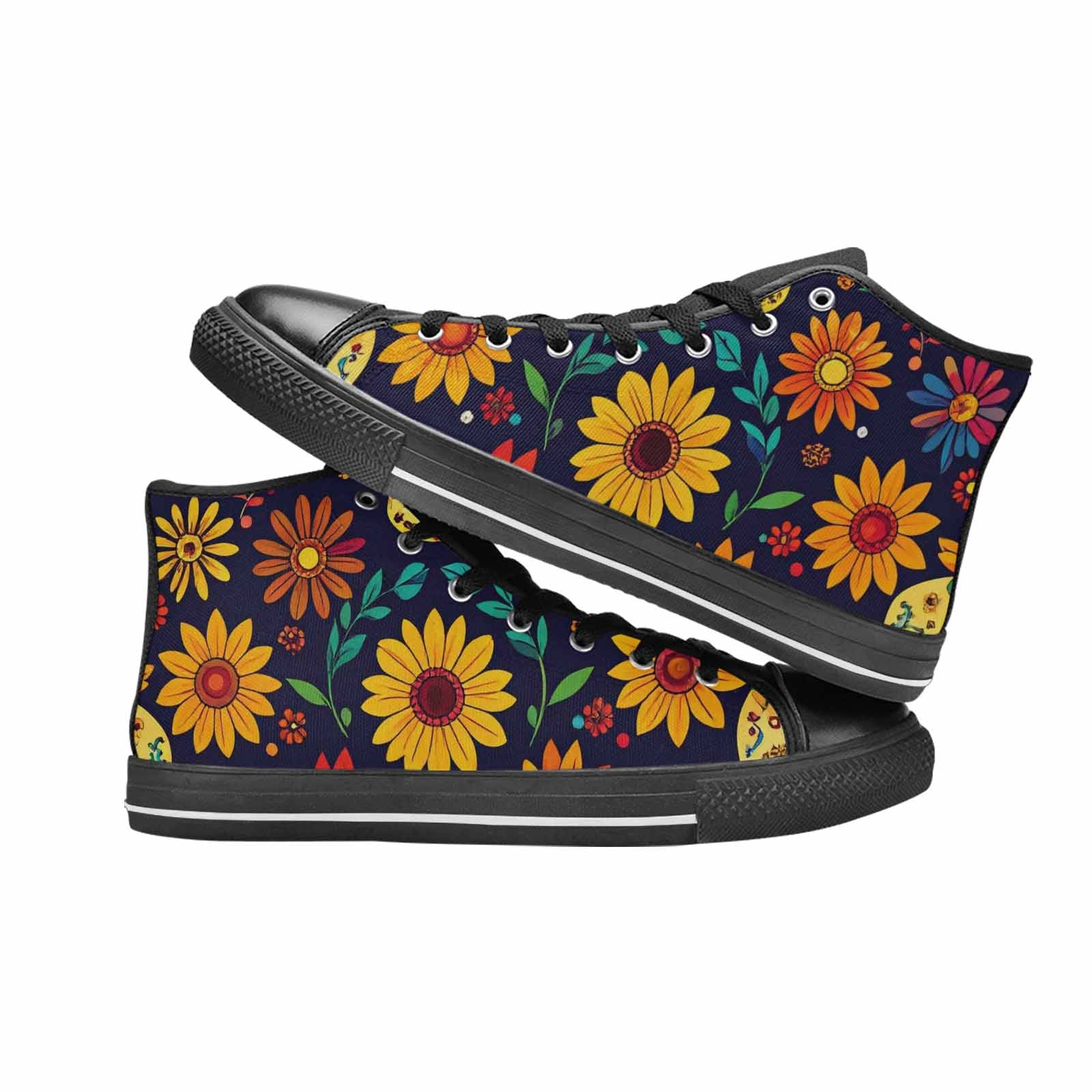 WOMEN'S Sunflowers And Skulls High Top Canvas Cottagecore Custom Shoes