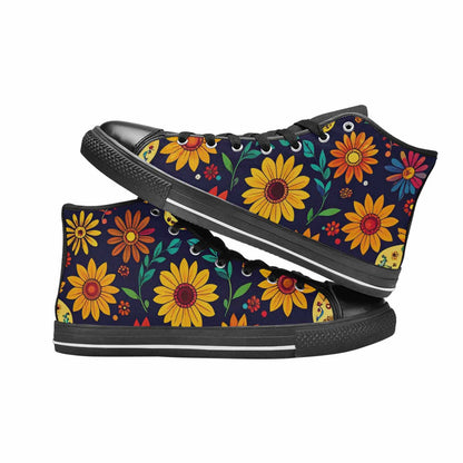 WOMEN'S Sunflowers And Skulls High Top Canvas Cottagecore Custom Shoes
