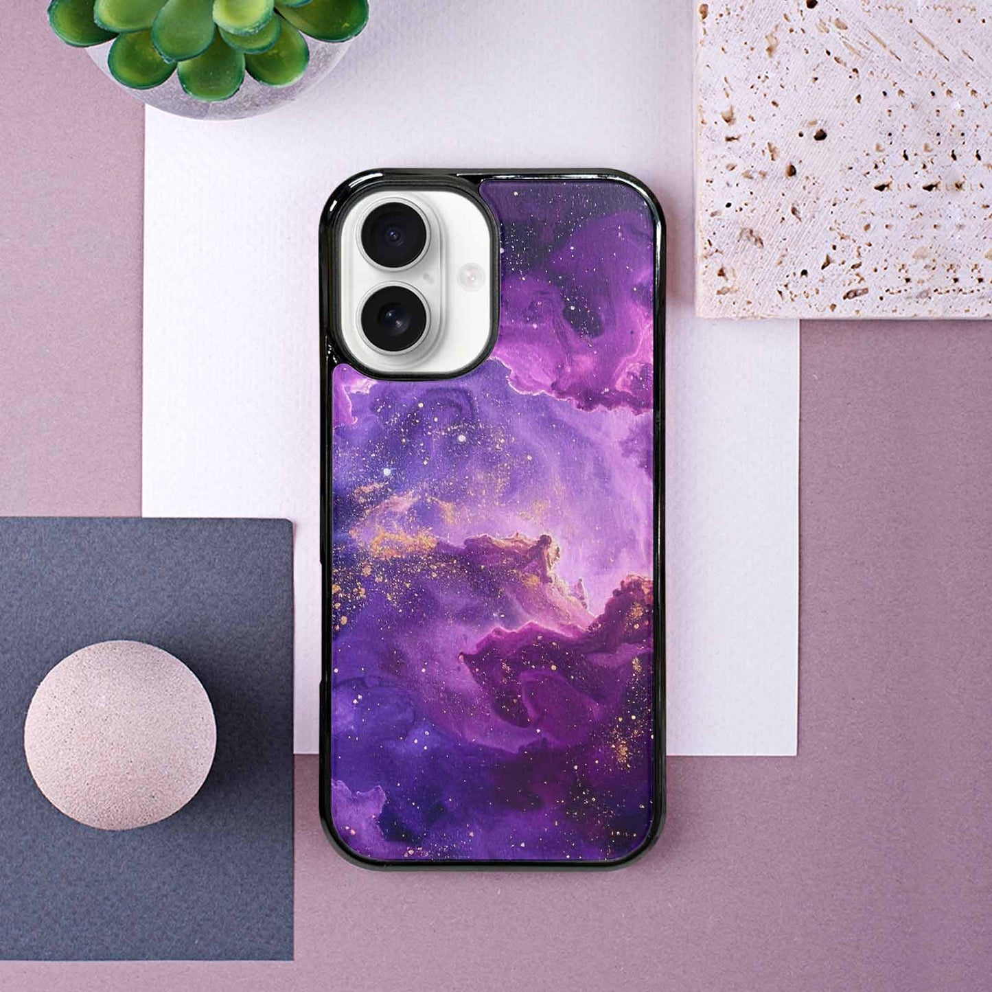 iPhone 16 Case — Purple Color Tones Nebula Texture With, Customized Protective Case
