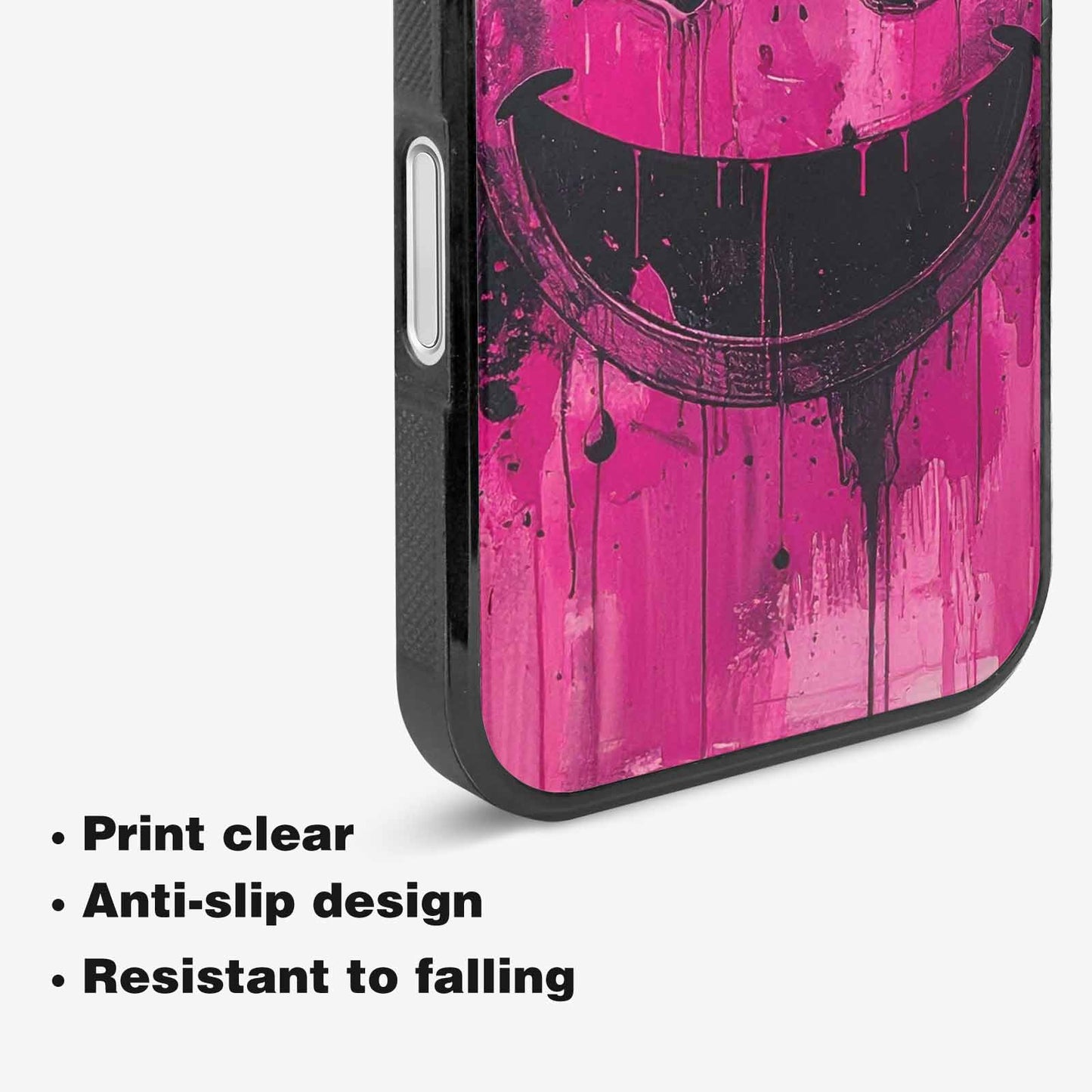 iPhone 16 Case — Melting Moon Smiley Black Pink Ink, Custom Art Phone Cover