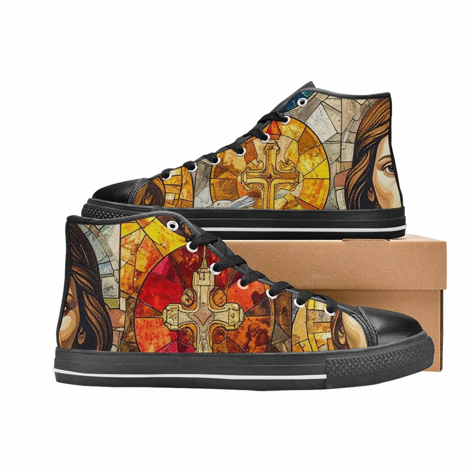 WOMEN'S Jesus Face Small High Top Canvas Surreal Custom Sneakers