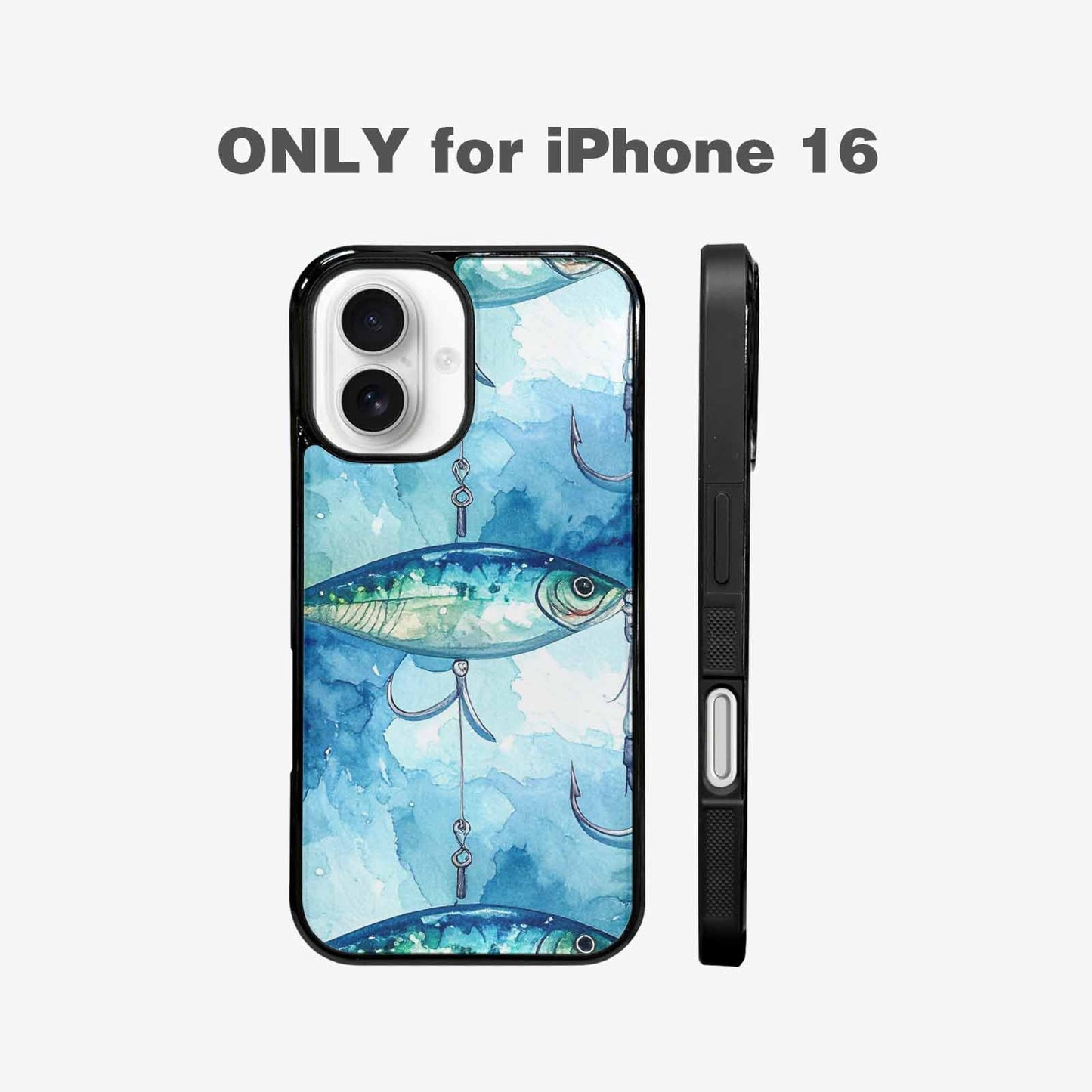 iPhone 16 Case — Fishing Lure And Hook Pattern Seamless, Custom Print Case Cover