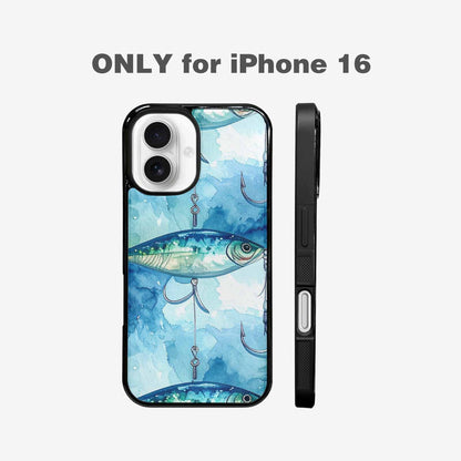 iPhone 16 Case — Fishing Lure And Hook Pattern Seamless, Custom Print Case Cover