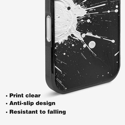 iPhone 16 Plus Case — White Ink Splatter Texture On Black, Custom Phone Case