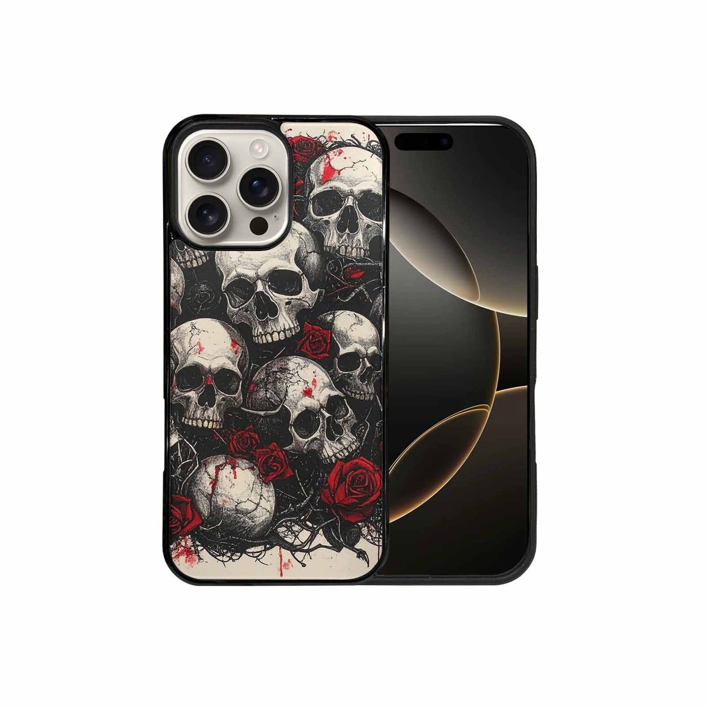 iPhone 16 Pro Max Case — Skull And Roses Black Red Ink, Custom Printed Phone Case