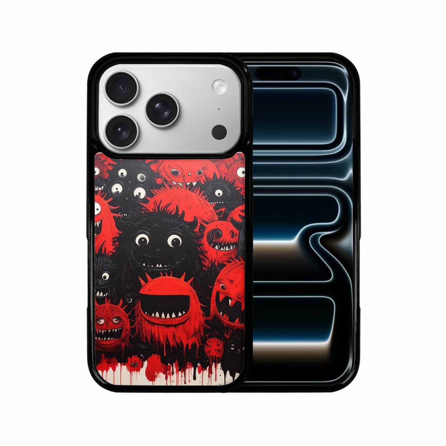 iPhone 17 Pro Case — Black Red Ink Monsters General Cartoon, Custom Printed Phone Case