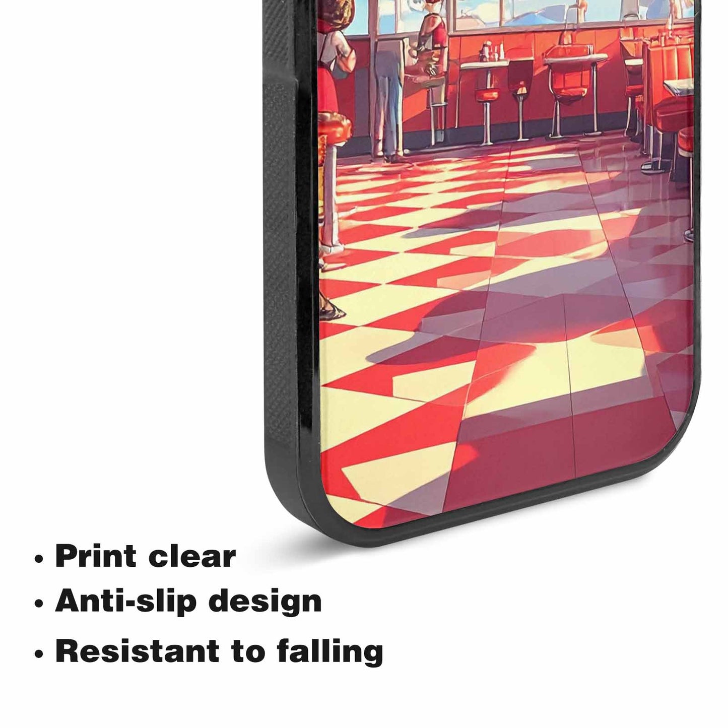 iPhone 15 Plus Case — 1950s Diner Cartoon Art Pattern, Unique Phone Case Design