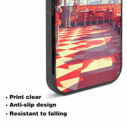 iPhone 15 Plus Case — 1950s Diner Cartoon Art Pattern, Unique Phone Case Design