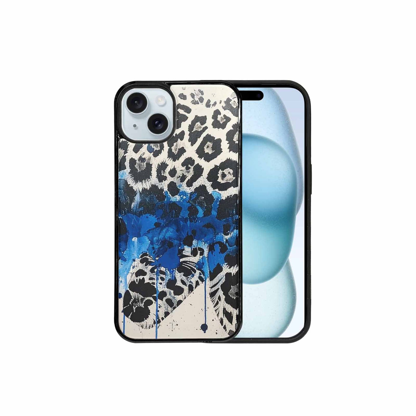 iPhone 15 Plus Case — Animal Print Black Blue Ink Animal, Custom Designed Case Cover