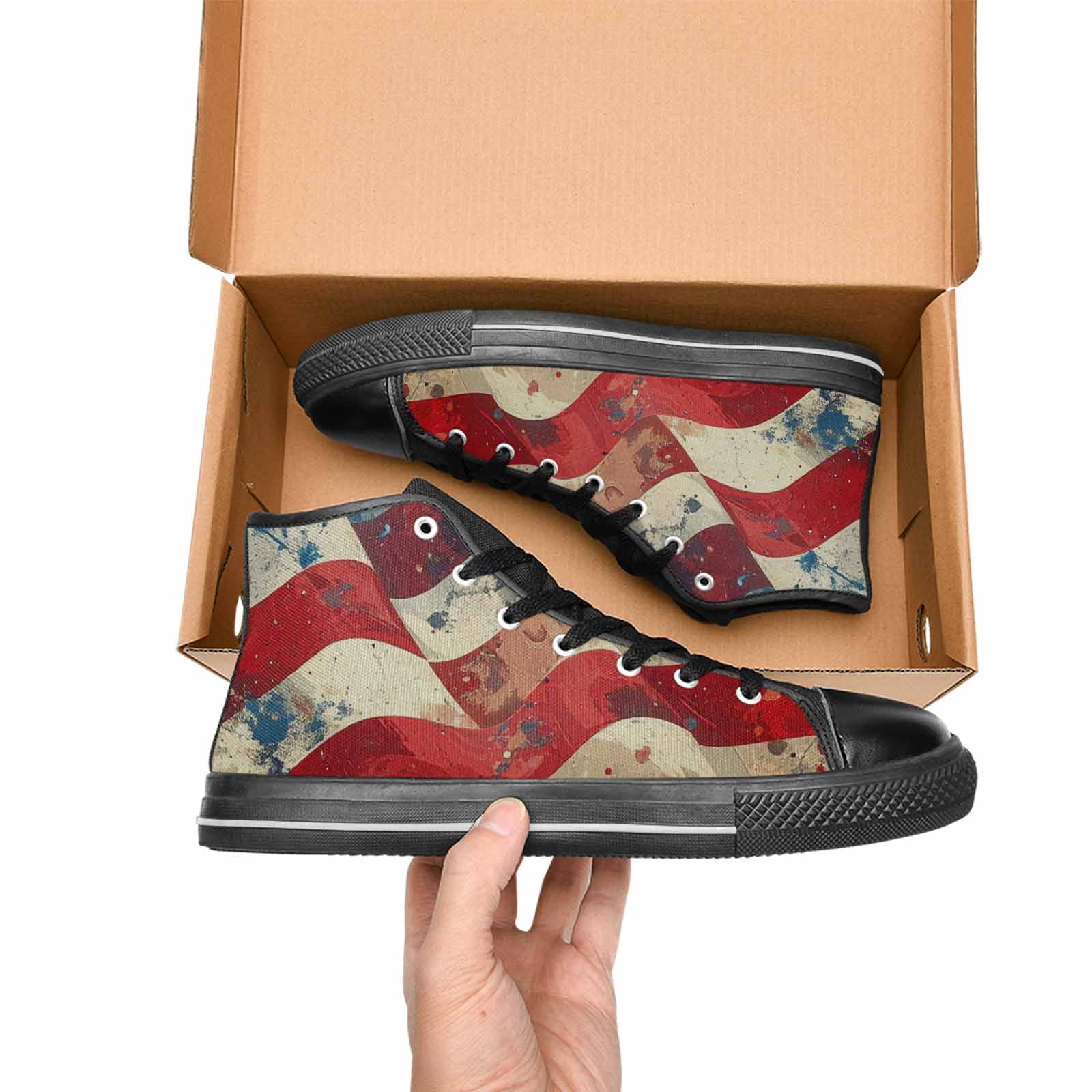 MEN'S American Flag Stars High Top Canvas Grunge Custom Sneakers