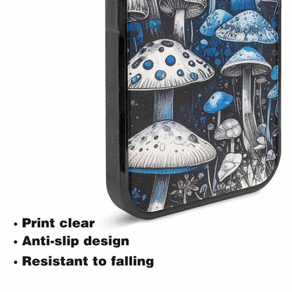 iPhone 15 Plus Case — Mushrooms General Black Blue Ink Mushrooms, Custom Printed Phone Case