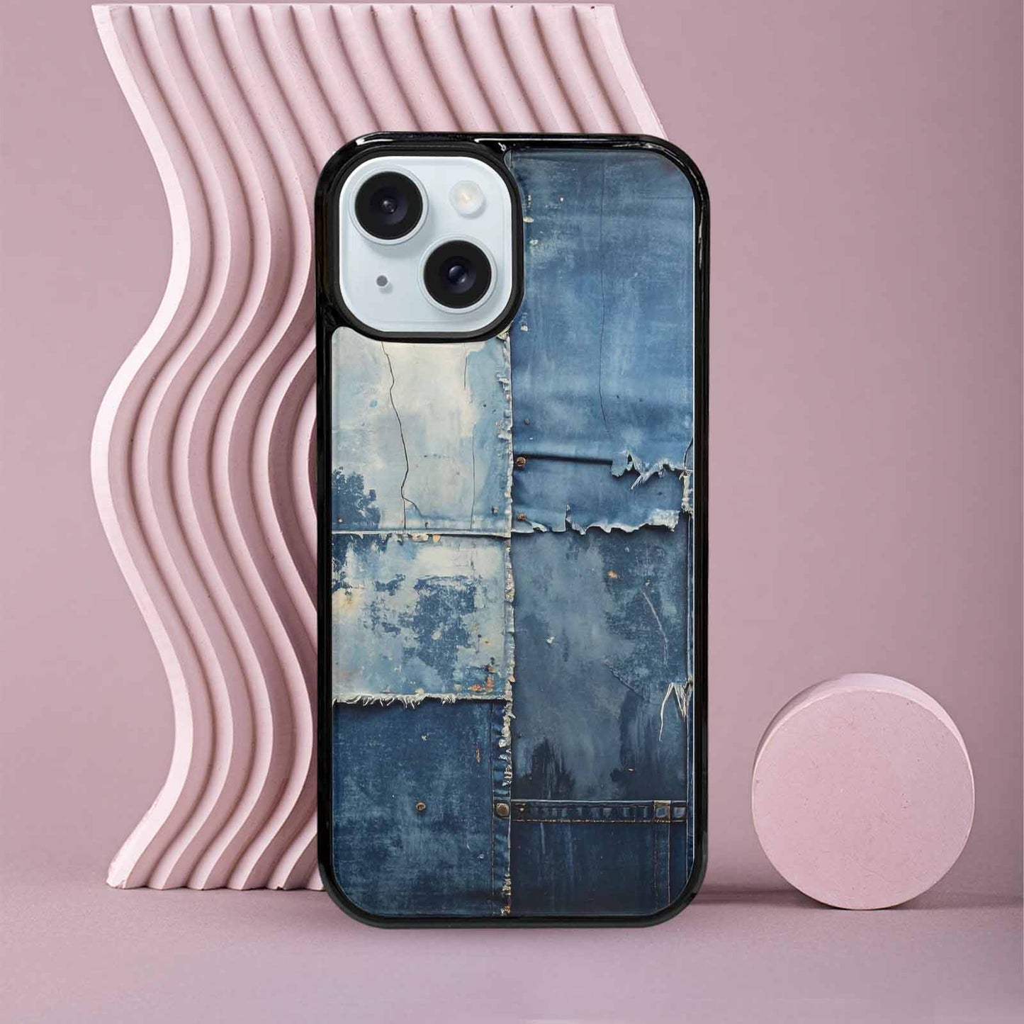 iPhone 15 Case — Denim Distressed Textures Print Edge To, Custom Print Case Cover