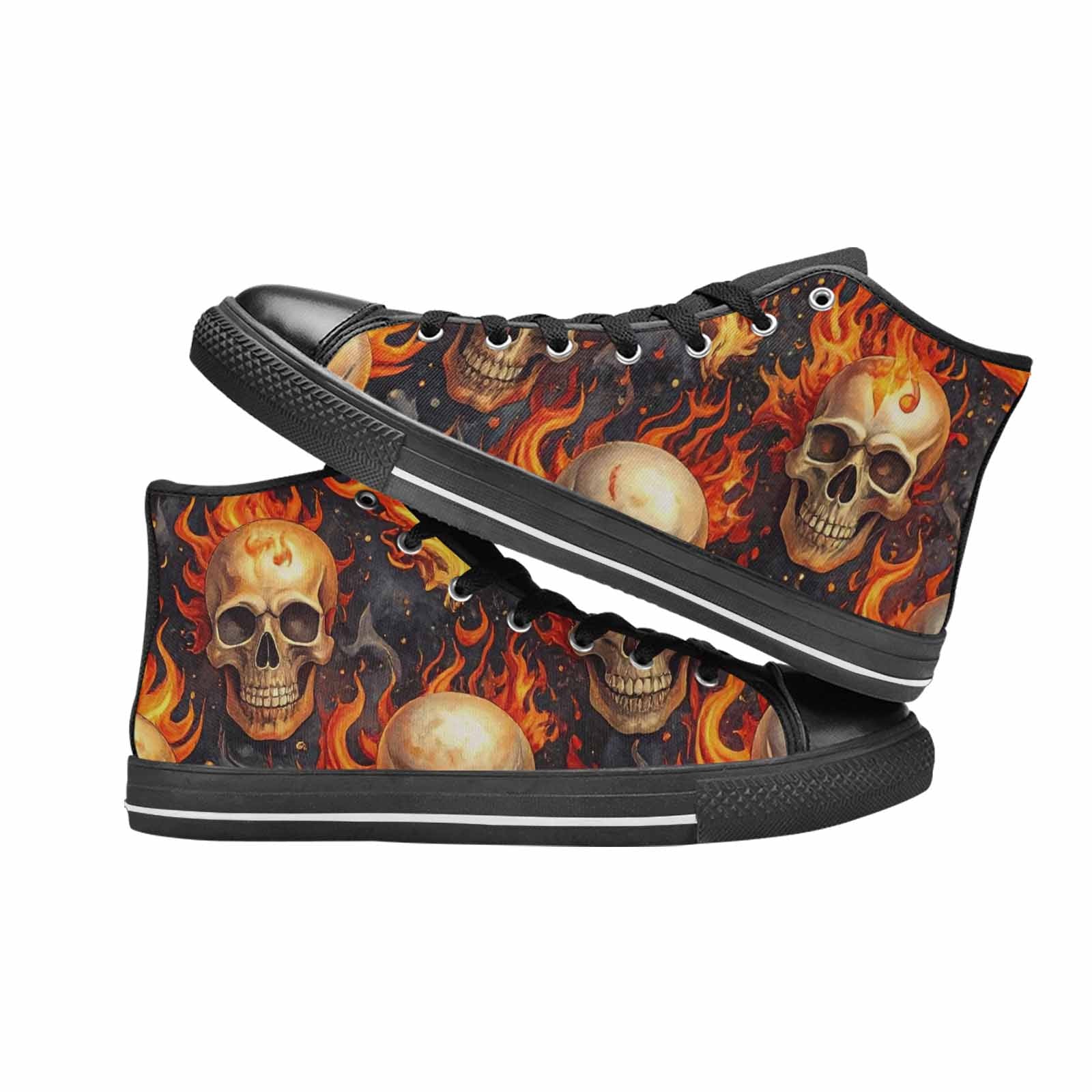 WOMEN'S Skulls - Flaming High Top Canvas Neon Fantasy Custom Sneakers