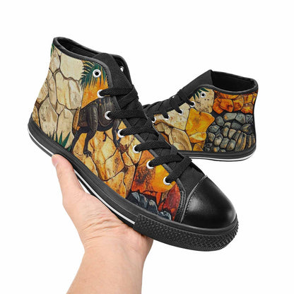 WOMEN'S Dinosaur Silhouette High Top Canvas Neon Fantasy Sneakers