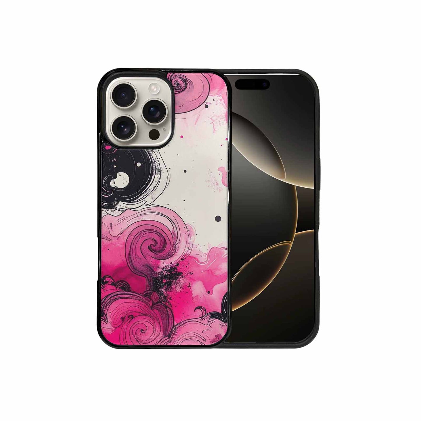 iPhone 16 Pro Max Case — Van Gogh Swirl Black Pink Ink, Custom Designed Case Cover