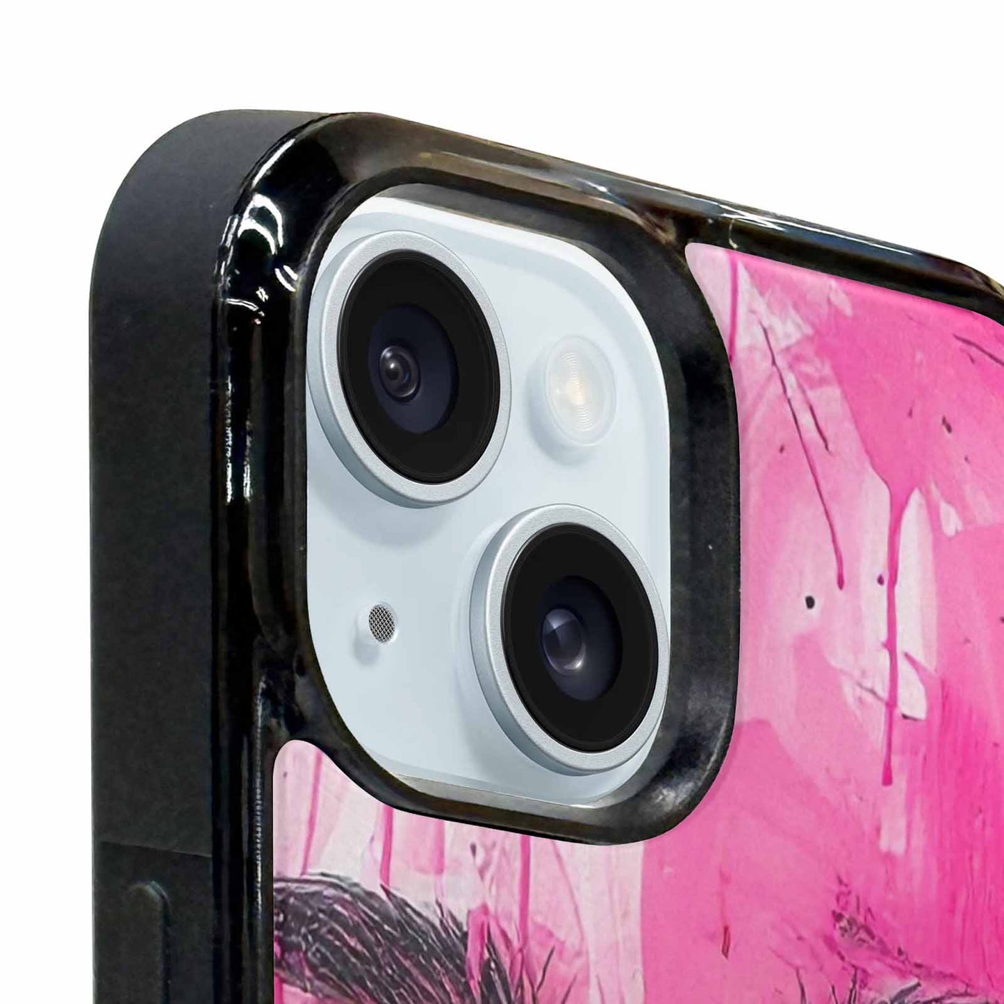 iPhone 15 Plus Case — Melting Moon Smiley Black Pink Ink, Custom Made Phone Cover