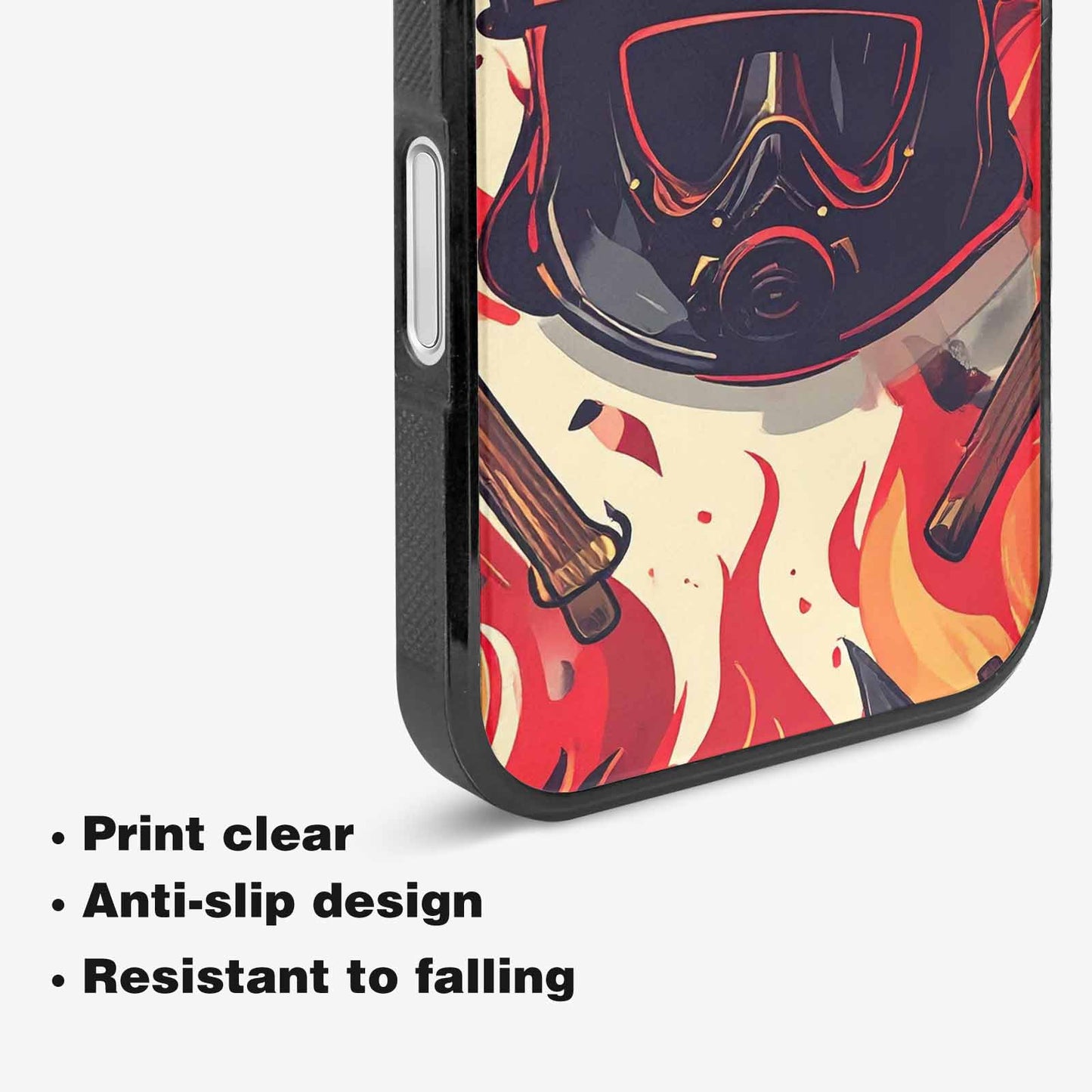 iPhone 16 Plus Case — Firefighter Pattern Flames Axes Helmets Seamless, Custom Printed Phone Case