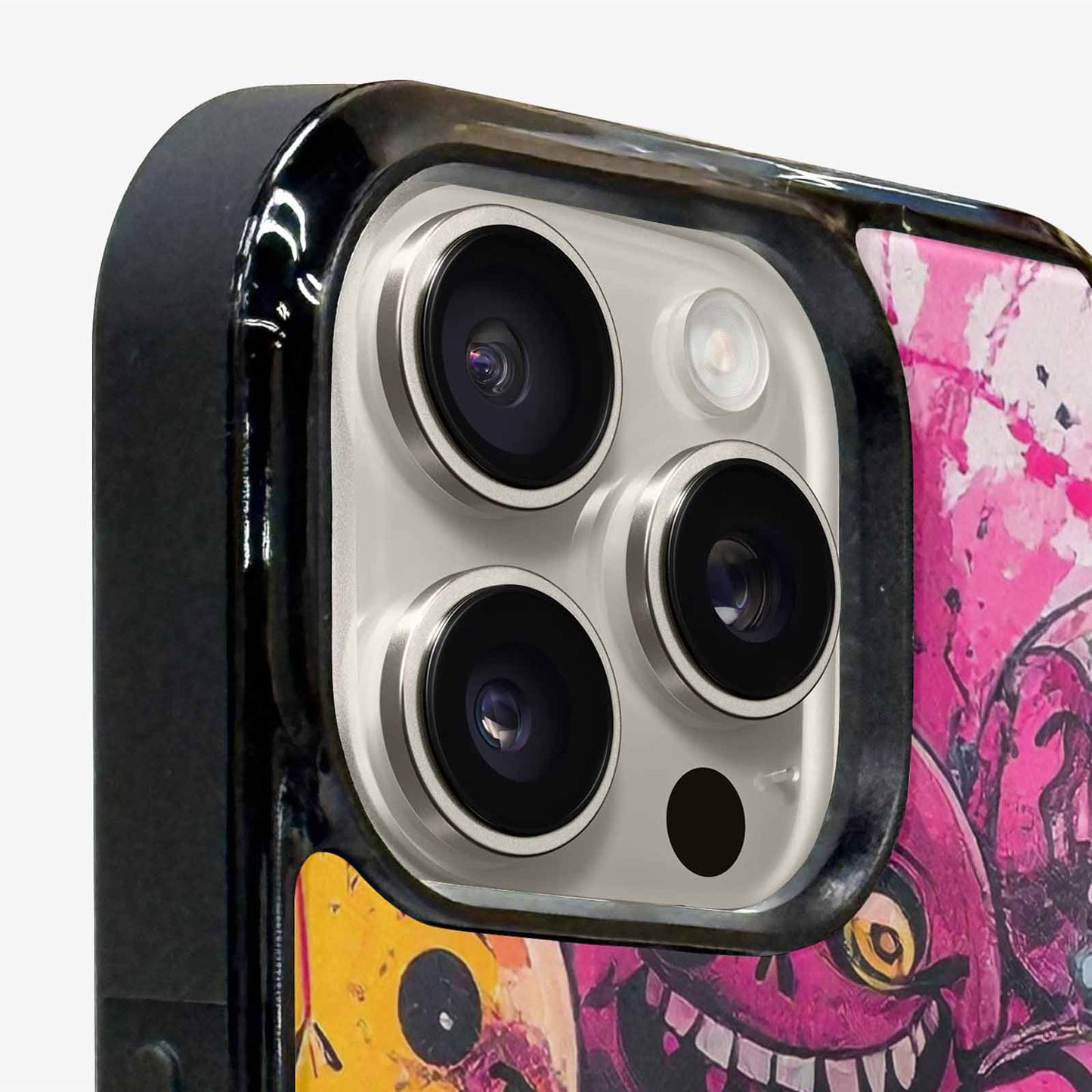 iPhone 16 Pro Case — Melting Moon Smiley Black Pink Ink, Customized Protective Case