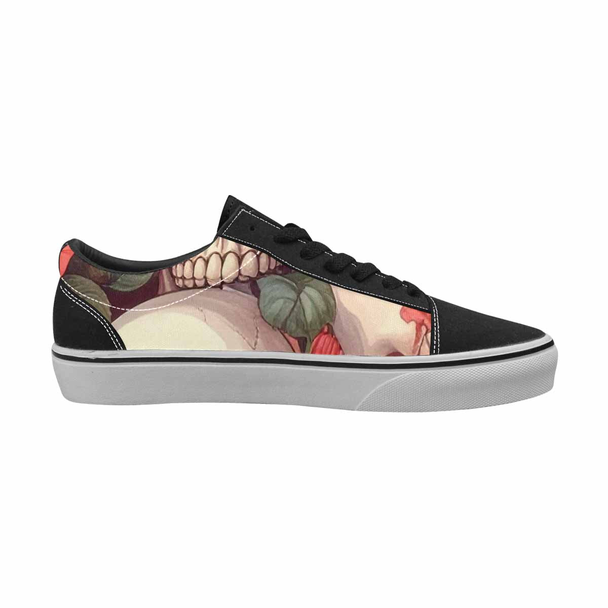 WOMEN'S Skulls Roses Soft Airbrush Canvas Lace-Up Dreamcore Sneakers