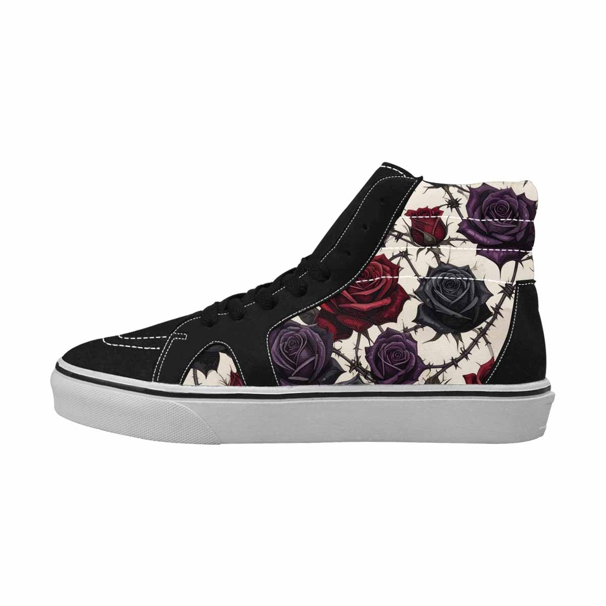 WOMEN'S Black Gothic Rose High Top Canvas Cottagecore Sneakers