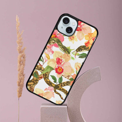 iPhone 15 Plus Case — Floral Snake Print, Custom Designed Case Cover