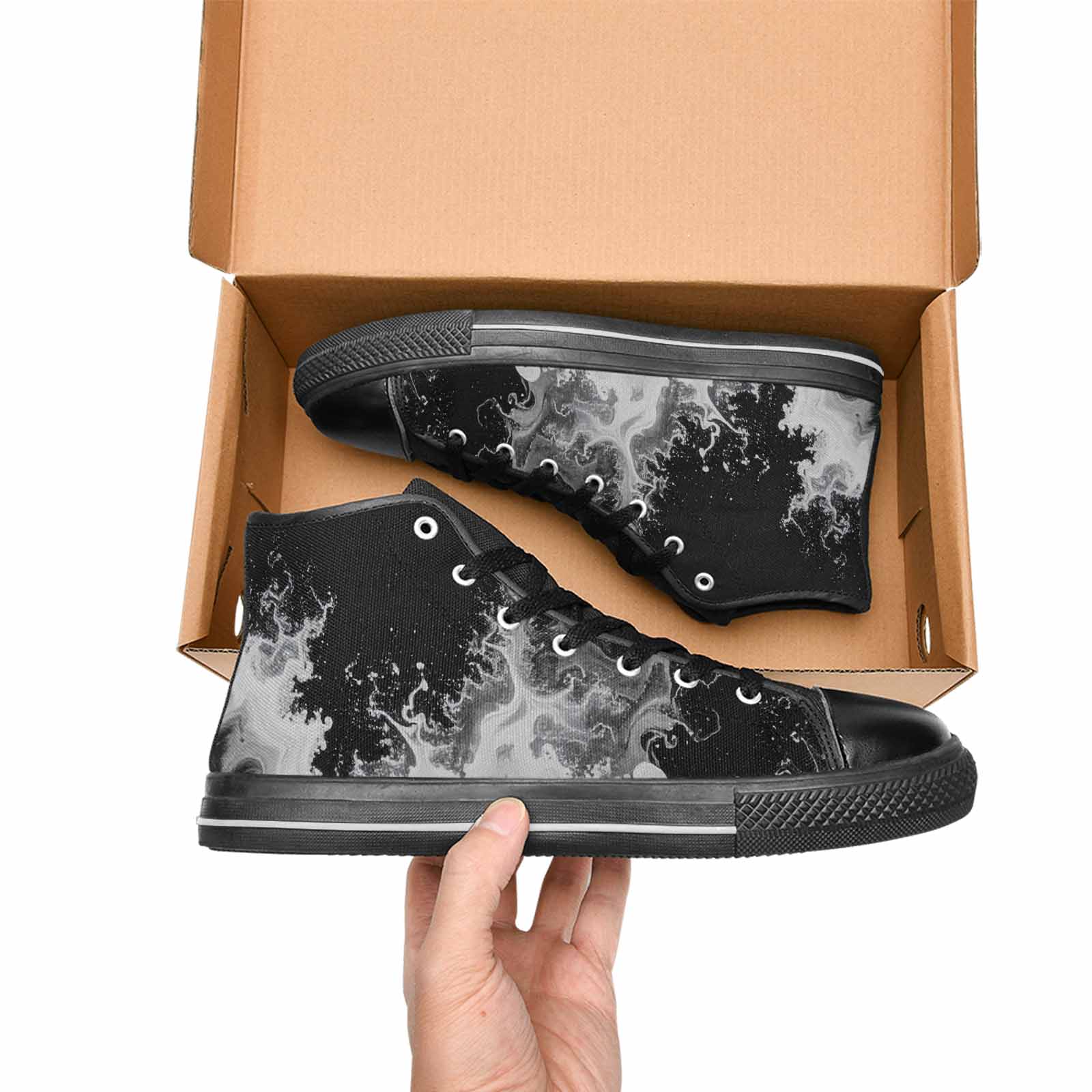 MEN'S Tie Dye Acid Wash Black White High Top Canvas Cottagecore Sneakers