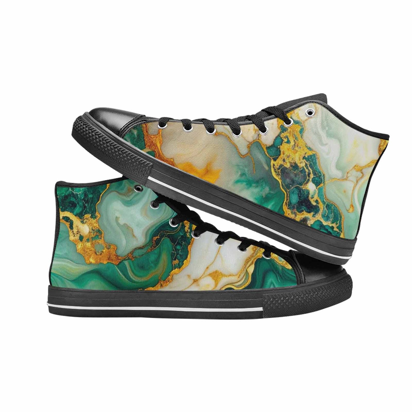 WOMEN'S Marble Gold High Top Canvas Cottagecore Sneakers