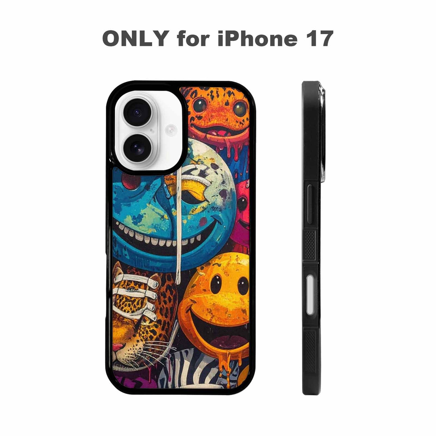 iPhone 17 Case — Smiley Faces Pattern Hundreds Original Art, Custom Print Case Cover