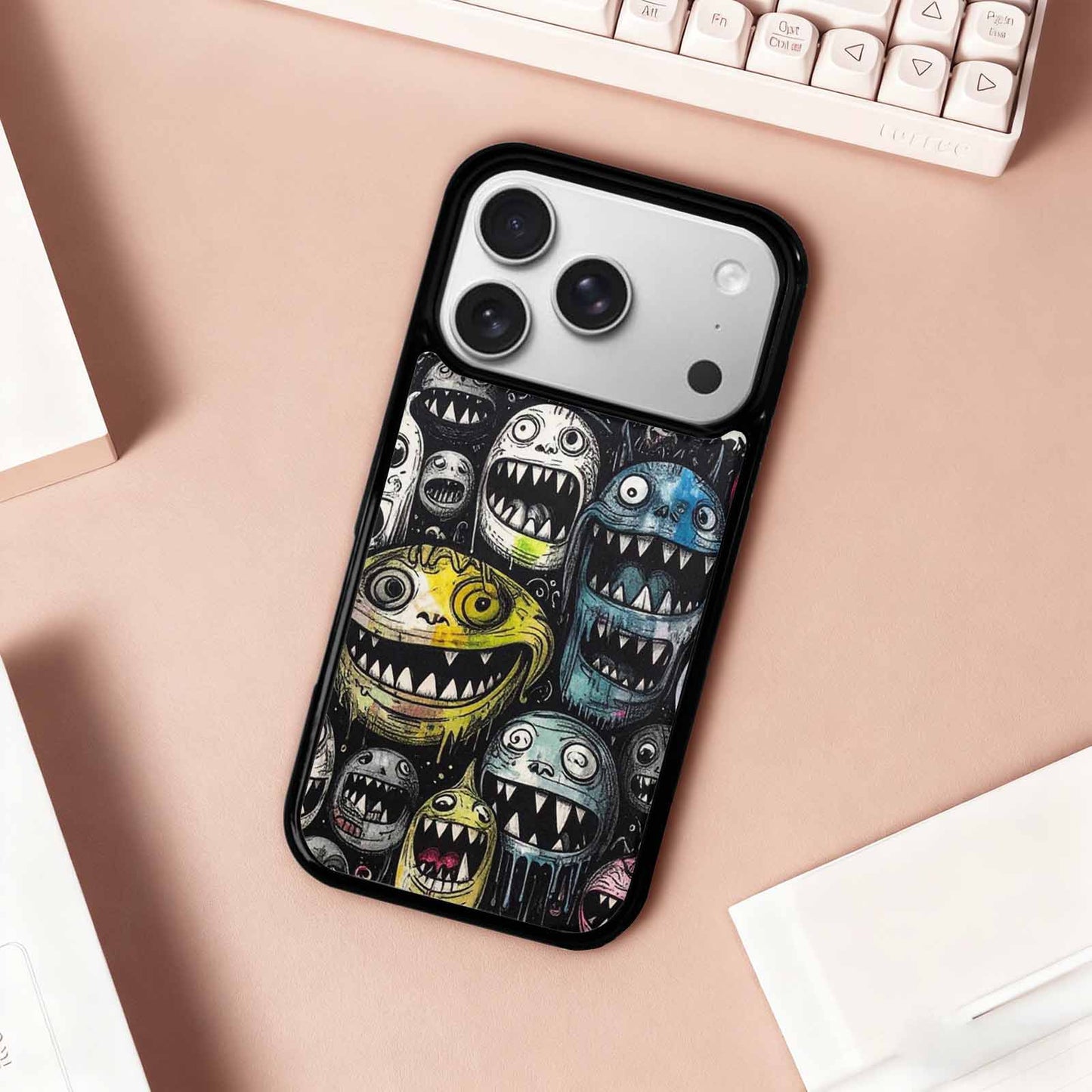iPhone 17 Pro Case — Black Ink Linework Creature Pattern Original, Unique Phone Case Design
