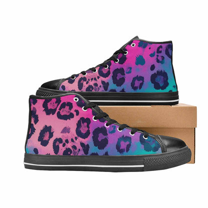 WOMEN'S Leopard Neon Pink Teal Airbrush High Top Canvas Vibrant Chaos Sneakers